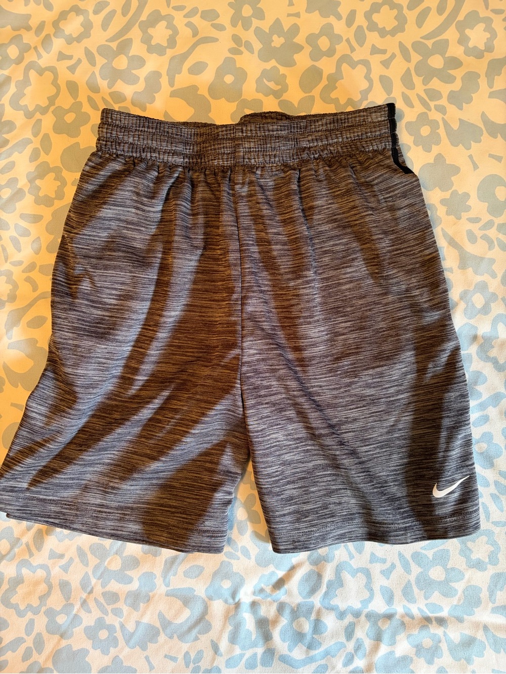 Nike Youth Gray Heather Athletic Shorts with White Swoosh